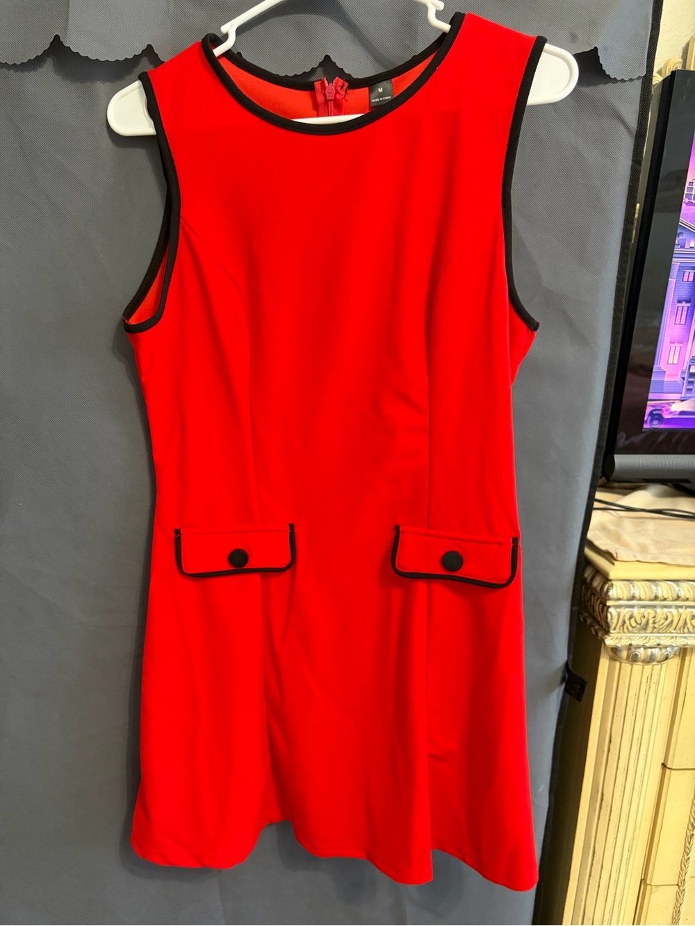 SHEIN Red Sleeveless Mini Dress with Black Trim